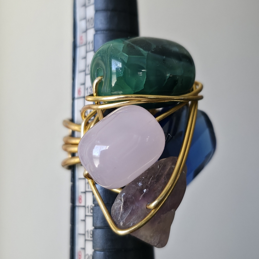 Gold Wire Multi-Stone Statement Ring Amethuyst Ro… - image 7